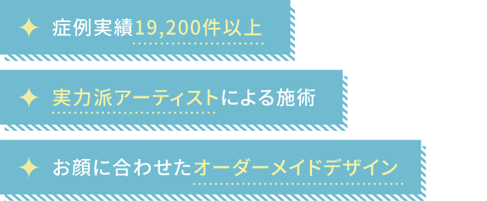 症例実績19,200件以上. お顔に合わせたオーダーメイイドデザイン 実力派アーティストによる施術